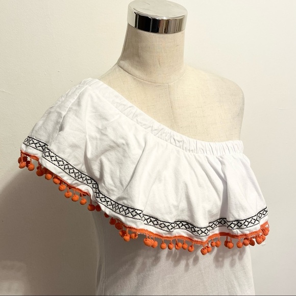 ASOS One Shoulder Embroidered Pom Pom Dress Womens Size 6 - Picture 4 of 9